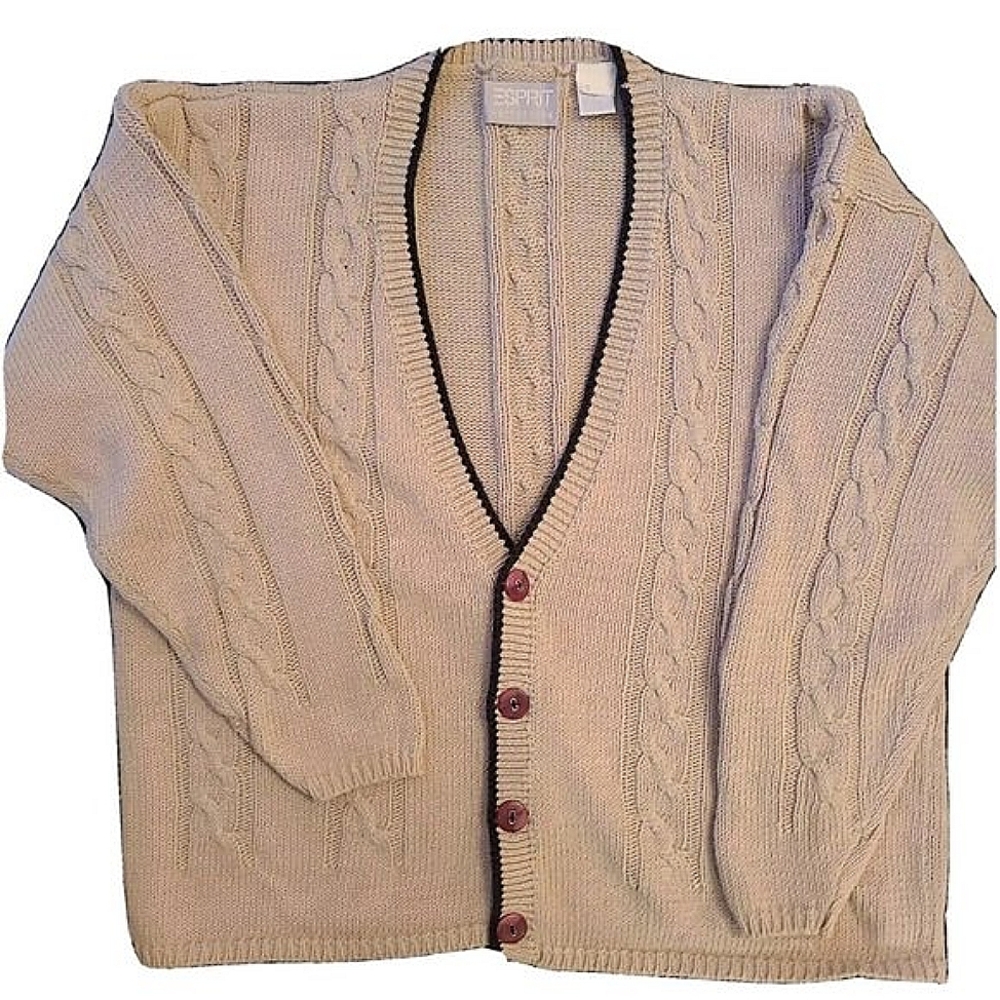 Vtg Esprit Collection Women Ramie Cotton Blend Cable Knit Cardigan Sweater Small